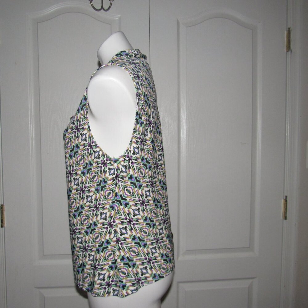 Tahari Arthur S. Levine Petite Sleeveless Cowl Neck Top Sz 12P | Geometric Print - Picture 3 of 9